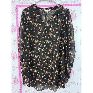 Camber & grace shirt Black Floral Sheer V-Neck Blouse flowers